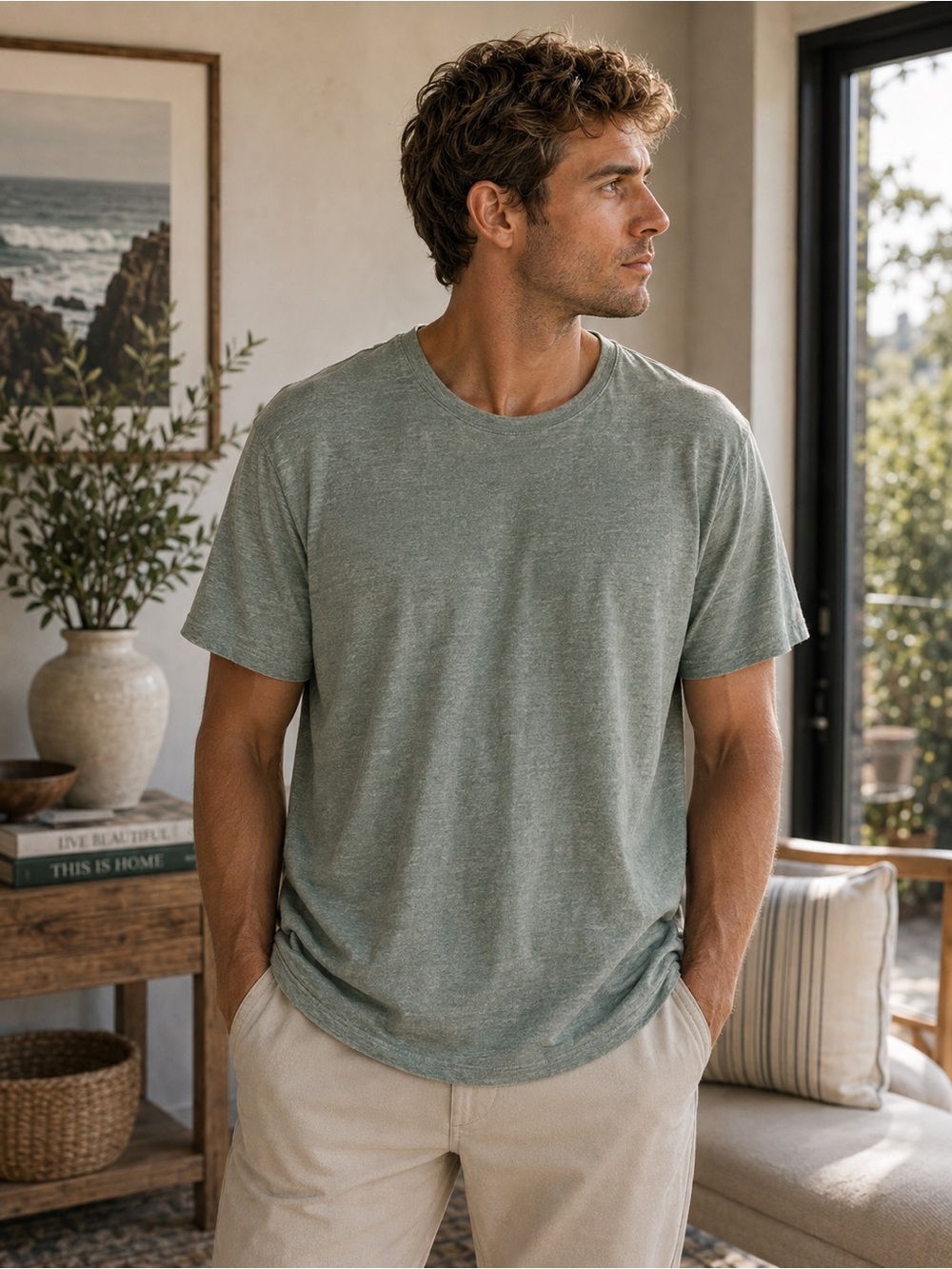 Old Navy Soft-Washed Crew Neck Tee Blue Heather M